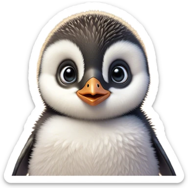 Cinematic Comical Baby Penguin Portrait Emoji, Head tilted dramatically with an exaggeratedly shocked expression, featuring delightfully fluffy plumage with wide, comically expressive eyes full of humorous disbelief, Simplified yet hilariously expressive features, highly detailed, glowing with a slightly sassy polar glow, high shine, dramatic yet playful, stylized with an air of cheeky innocence, soft glowing outline, capturing the essence of a meme-worthy baby penguin that seems ready to side-eye its way into viral fame! sticker