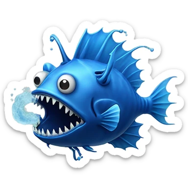 A blue angler fish with no lure and having blue smoke surrounding it ￼ sticker