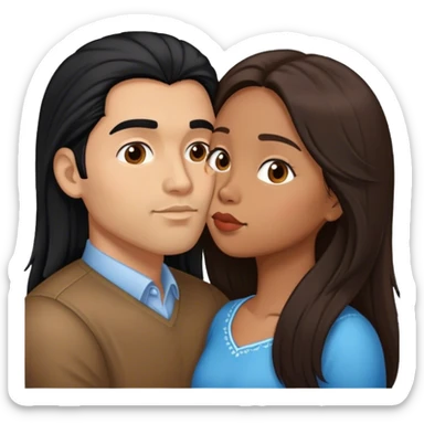 Latino man with long black hair kissing brown hair Filipina sticker