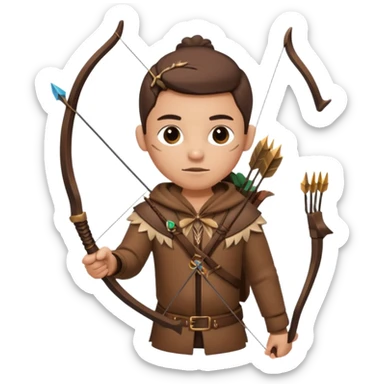The classic hunter image with a bow and arrow on his back, dressed in brown with some animal made decorations sticker
