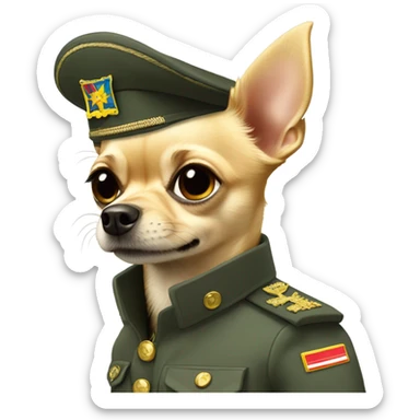 Blonde Chihuahua wearing Ukraine military uniform sticker