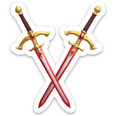 Two powerful on fire fully golden fiery royal crossed swords with red gems sticker