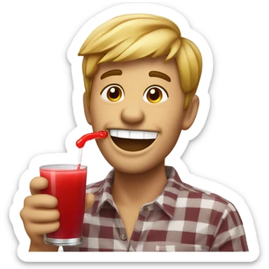 Happy guy with red juice spilling from corner of mouth sticker