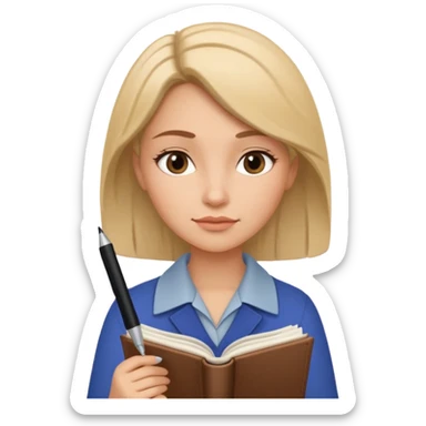 woman with a journal and pen, thoughtful expression sticker
