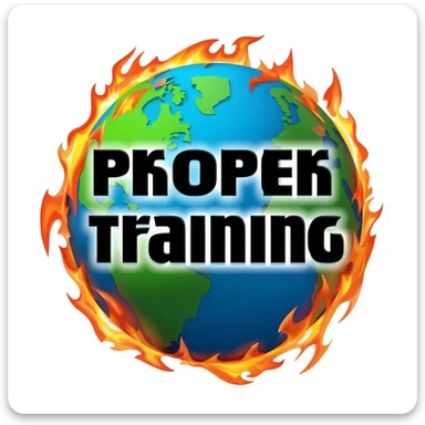 a blue burning planet with "Proper Training" written in black letters on it, just the planet, no background sticker