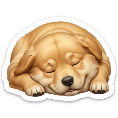 Cinematic Meme-Worthy Chubby Sleeping Golden Retriever Portrait Emoji, Head resting peacefully with a contented smile, showcasing a delightfully chubby build and a luxuriously soft golden coat, eyes shut in a serene nap, Simplified yet hilariously adorable features, highly detailed, glowing with a soft, drowsy light, high shine, relaxed and utterly lovable, stylized with an air of playful laziness, bright and heartwarming, soft glowing outline, capturing the essence of a comically sleepy companion, so meme-worthy it feels like it could instantly become the next viral sensation of adorable slumber! sticker