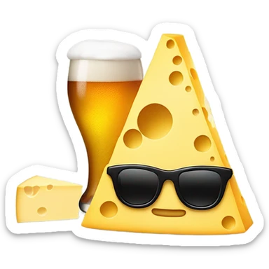 Cheese with sunglasses and a beer sticker