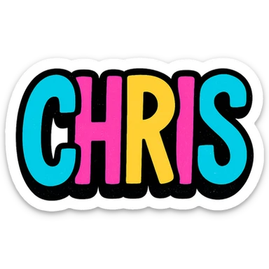 cool colored font text that says CHRIS on top, vibrant, eye-catching, modern style sticker