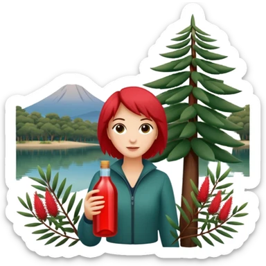 The word "Oldina" surrounded by trees and a lake and some native australian bottle brush branches  sticker