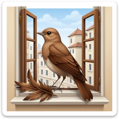 nightingale on open window sill sticker