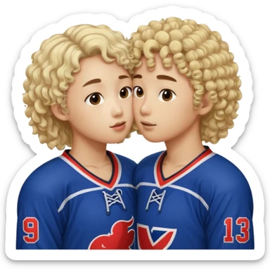 Asian hickey player kissing curly hair blonde hockey player sticker