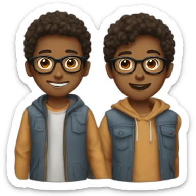 two brown boys, one of them has glasses and they are friends sticker