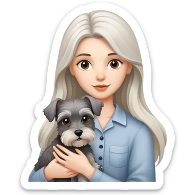 Beautiful long-haired white woman holding a schnauzer sticker
