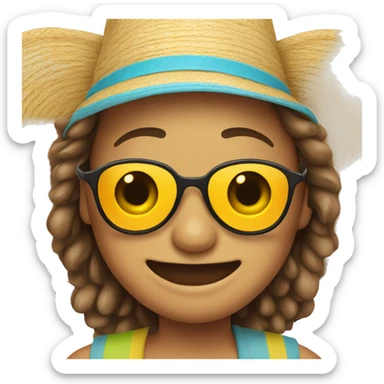 happy face with sunglasses and sunhat sticker