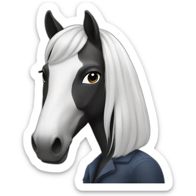 Cheval noir et blanc avec fille aux cheveux châtains sticker