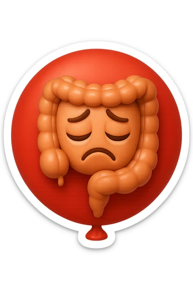 EMOJI STILE IPHONE 3D DI INTESTINO 3D CON ESPRESSIONE TRISTE  IN VOLTO CHIUSO IN UN PALLONCINO ROSSO, FAGLI ANCHE LA PARTE BIANCA DEGLI OCCHI, NON SOLO LA PUPILLA sticker