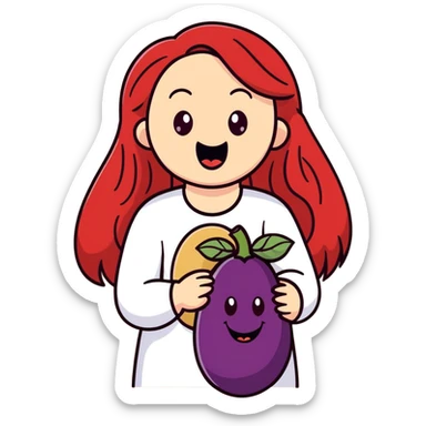 A girl with long red hair with the mouth open and an eggplant on the hand and a quote with the writing Octavian sticker