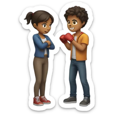 Girl and a boy fighting  sticker