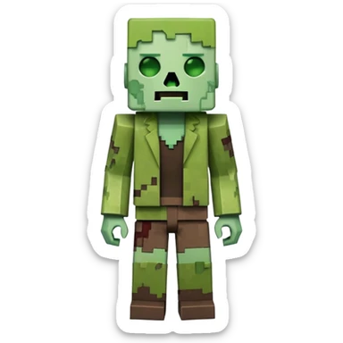 Minecraft Zombie full body, green blocky undead character sticker