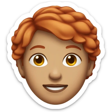 woman with short red hair looking sideays and blnking one eye while smiling sticker