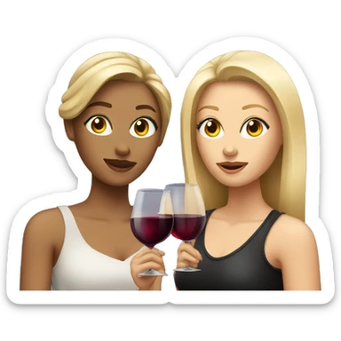 Two women, one blondie and one brunette, with wine glasses sticker