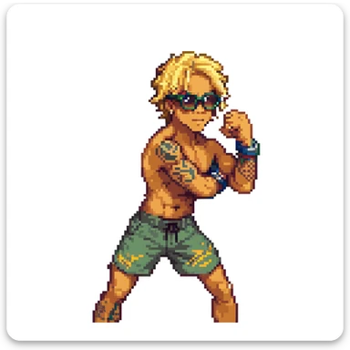 Charles Oliveira UFC fighter with blond hair, signature glasses, tattoos, in a fighting pose sticker