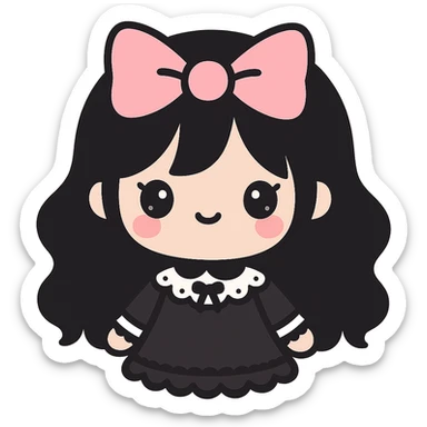 kawaii gothic girl with pink bow, gothic style, cute face, lace and dark accents sticker