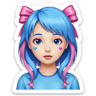 candy girl from candyland very long blue pink mixed candy hair with ribbon and  sticker