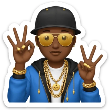 rapper emoji making a hand sign, gold chain, sunglasses sticker
