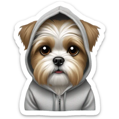 A shih tzu/ Yorkie mix wearing a hoodie sticker