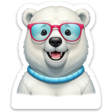 laughing polar bear headshot wearing a t-shirt and oversized colorful glasses sticker