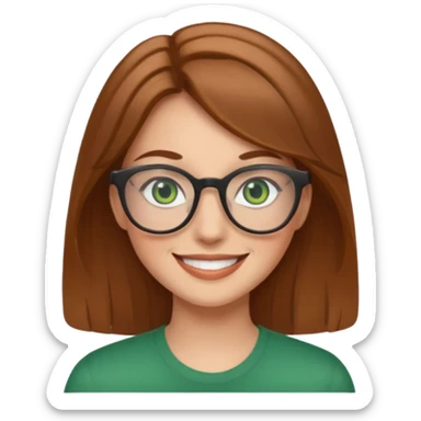 light brown hair woman with green eyes and glasses smiling sticker