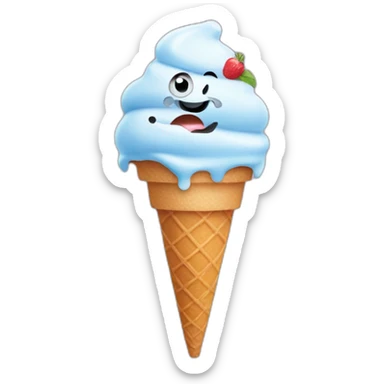 silly face with an ice cream cone on his forehead sticker