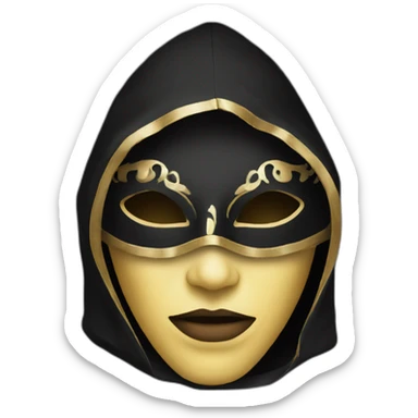 person wearing venetian mask with a black hood sticker