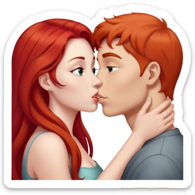 Long red hair woman and young short gray hair man kissing sticker