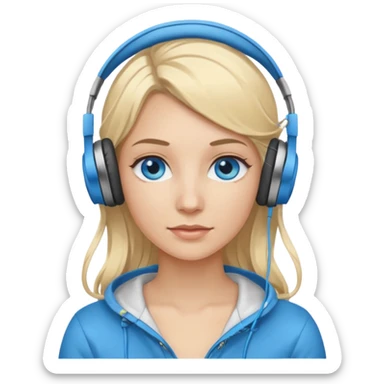 white women blonde hair blue eyes string headphones on  sticker