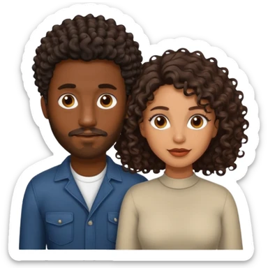 Dark brown skin man with a light beard and a curly   fade haircut with dark brown eyes with a light brown Latina woman with dark wavy hair  sticker