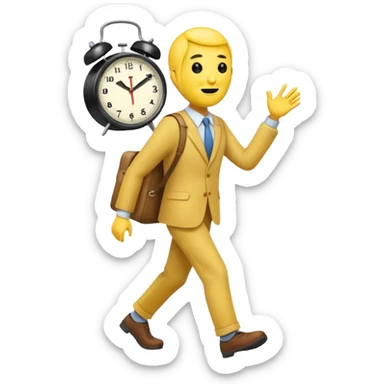 classic emoji style, yellow face walking away with a clock in the background, suggesting a short break, friendly and casual, no text sticker