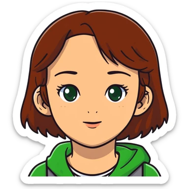 girl with brown hair green eyes and freckles sticker