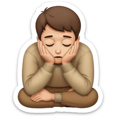 Scared man sitting curled up on himself, hidding his eyes sticker