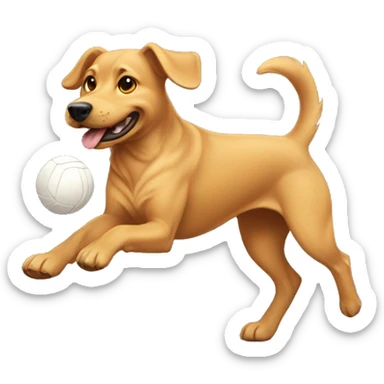 tan dog with curly tail chasing a ball sticker