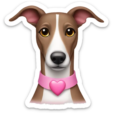 Brown and white Greyhound with pink hearts around sticker