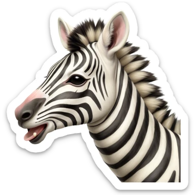 Cinematic Cute Yawning Zebra Portrait Emoji, Head tilted slightly with a dramatic, wide-open yawn, showcasing a soft, downy striped fur with gently drooping ears, a long, elegant equine snout, and round eyes barely open in drowsy contentment, Simplified yet irresistibly adorable features, highly detailed, glowing with a soft, cozy glow, high shine, relaxed yet expressive, stylized with a touch of savannah charm, bright and endearing, soft glowing outline, capturing the essence of a sleepy yet affectionate zebra that feels like it could stretch out of the screen and curl up for a nap! sticker