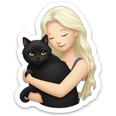 black fluffy cat and white woman cuddling sticker