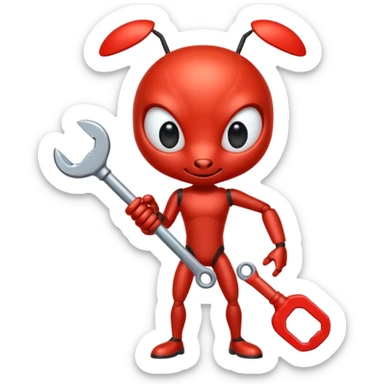 red ant holding a wrench sticker