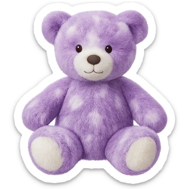 Change the teddy bear's fur to purple and white, keep it soft and plush, no shadows, flat lighting, no background. Remove the background completely to isolate the subject. sticker