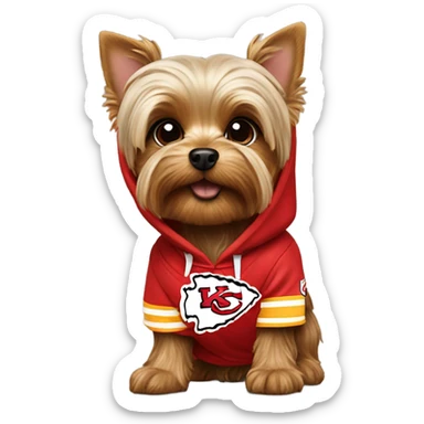Yorkie wearing a chiefs hoodie sticker