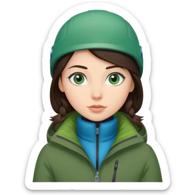 skiing brunette with blue eyes in a deep green jacket sticker