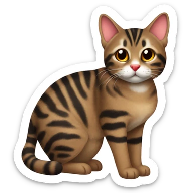 brown tabby cat black stripes, red nose and butterfly   sticker