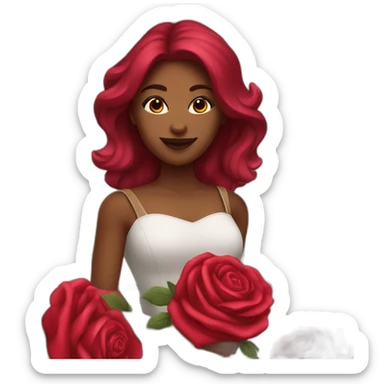 Femme métisse tenant un Bouquet de rose rouge sticker
